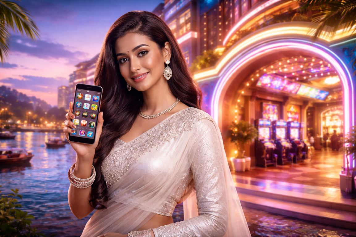 বাংলাদেশে মোবাইলে নিয়ন আলোয় ক্যাসিনো গেম খেলছেন একজন তরুণ গেমার