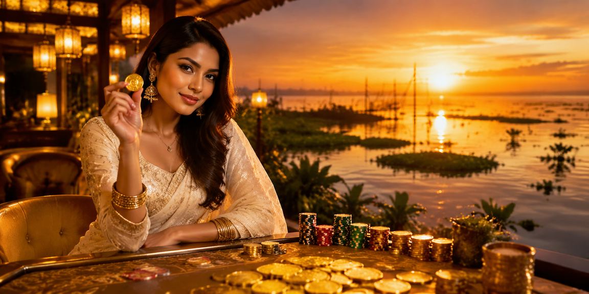 তাঙ্গুয়ার হাওরের প্রাকৃতিক পরিবেশে রামি গেম খেলছেন একজন মডেল